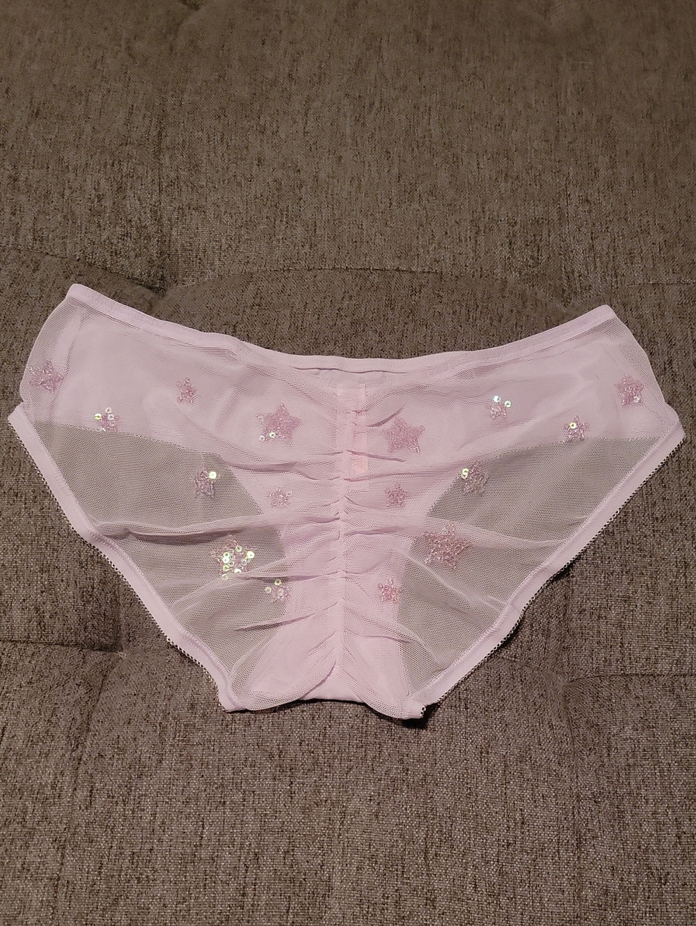 VTG 2013 Victoria's Secret Lilac Sequin Star Mesh Ruched Hiphugger S